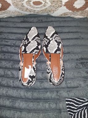 Franco Sarto Women's Black & White Snake-Print D'Orsay Flats